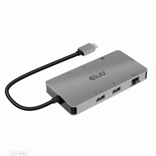 Hub Club3D CSV-1593 (USB 3.2 Gen1 Type-C 8-in-1 hub with 2x HDMI™, 2x USB-A, RJ45, SD/Micro SD card slots and USB Type-C female port) - 1065321