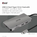 Hub Club3D CSV-1593 (USB 3.2 Gen1 Type-C 8-in-1 hub with 2x HDMI™, 2x USB-A, RJ45, SD/Micro SD card slots and USB Type-C female port) - 1065328