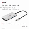 Hub Club3D CSV-1543 (USB Gen2 Type-C PD Charging to 2x Type-C 10G ports and 2x USB Type-A 10G ports Hub) - 1065463