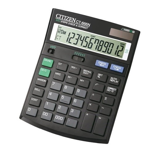 CITIZEN KALKULATOR BIUROWY CT-666N, 12-CYFROWY, 188X142MM, CZARNY - 1143511