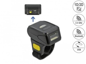 Skaner kodów kreskowych Delock 1D/2D 2.4 GHz Bluetooth na palec