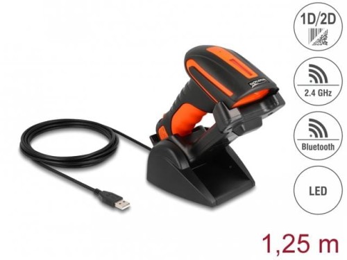 Skaner kodów kreskowych Delock 1D/2D 2.4 GHz Bluetooth + stacja ładowania - 1161187