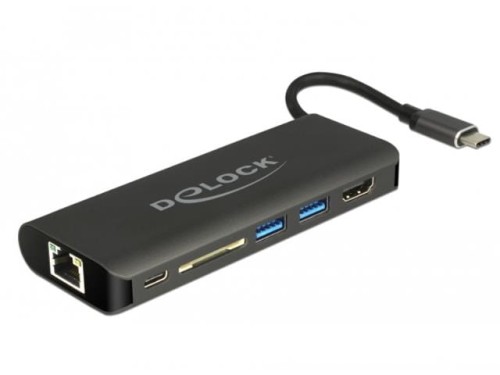 Replikator portów Delock USB Type-C -> HDMI, LAN, 2x USB 3.0, czytnik SD, USB Type-C + zasilanie czarny - 965311