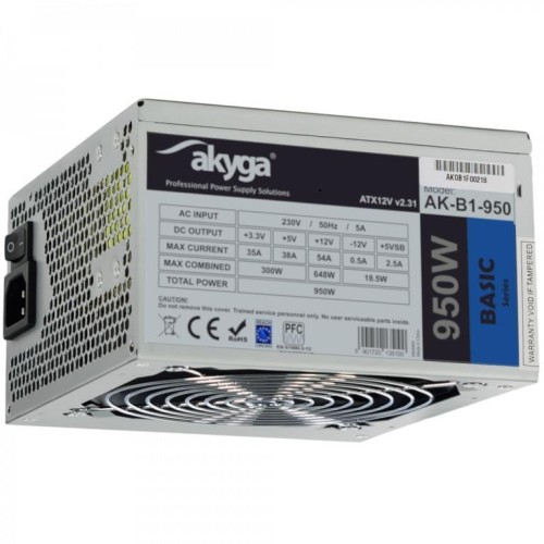 Zasilacz ATX 950W Akyga Basic AK-B1-950 P4+4 PCI-E 6 pin i 6+2 pin 5x SATA 2x Molex APFC FAN 12cm - 969967