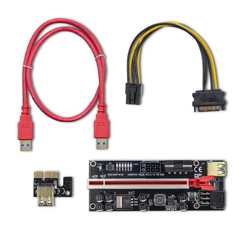 Karta rozszerzeń Riser Qoltec PCI-E 1x-16x | USB 3.0 | ver.010S | SATA/PCI-E 6pin - 974148
