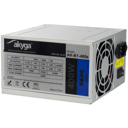 Zasilacz ATX 400W Akyga Basic AK-B1-400S Fan8cm P4 2xSATA - 969959