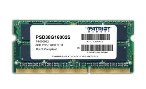 Pamięć Patriot Memory Signature PSD38G16002S (DDR3 SO-DIMM; 1 x 8 GB; 1600 MHz; CL11) - 781034