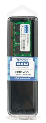 Pamięć SODIMM DDR3 GOODRAM 4GB/1333MHz PC3-10600 512×8 - 412876