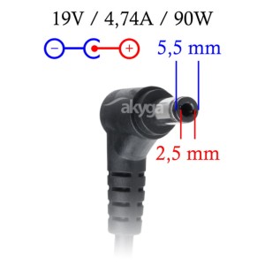 Zasilacz sieciowy Akyga AK-ND-10 do notebooka Acer, Asus, DELL, Lenovo, Toshiba (19 V; 4,74 A; 90W; 5.5 mm x 2.5 mm)