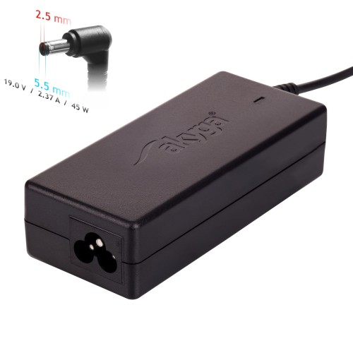 Zasilacz sieciowy Akyga AK-ND-61 do notebooka Acer, Asus, DELL, HP, Lenovo, Toshiba (19 V; 2,37 A; 45W; 5.5 mm x 2.5 mm) - 1256547