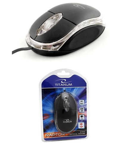 Mysz przewodowa Titanum 3D RAPTOR TM102K optyczna czarno-przezroczysta - 700141