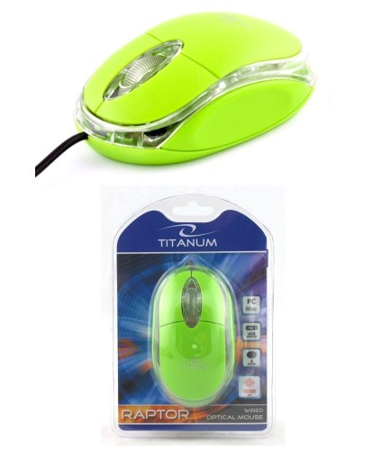 Mysz przewodowa Titanum 3D RAPTOR TM102G optyczna zielono-przezroczysta - 700144