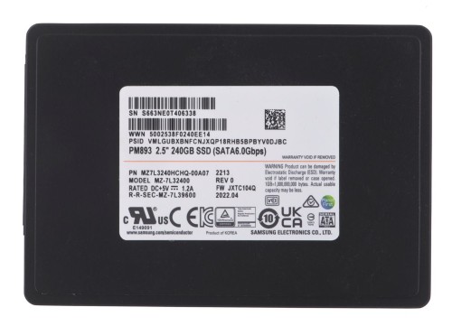 Dysk SSD Samsung PM893 240GB SATA 2.5" MZ7L3240HCHQ-00A07 (DWPD 1) - 1309724