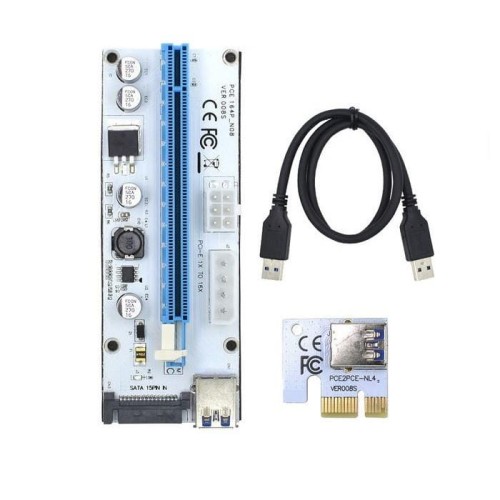 Karta rozszerzeń Riser Qoltec PCI-E 1x-16x | USB 3.0 | SATA, Molex, PCI-E - 974145