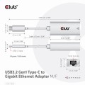 Karta sieciowa Club3D CAC-1519 (USB3.2 Gen1 Type-C to Gigabit Ethernet Adapter) - 1048298