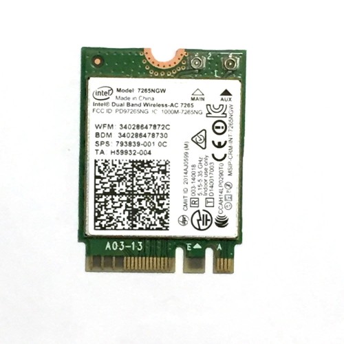 Karta WiFi Intel 7265.NGWWB.W 945063 (11 Mb/s - 802.11b, 54 Mb/s - 802.11a, 54 Mb/s - 802.11g, 600 Mb/s - 802.11n, 867 Mb/s - 802.11ac) - 749951
