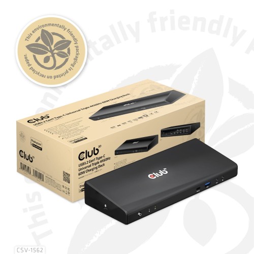 Stacja dokująca Club3D CSV-1562 USB TYPE C 3.2 GEN 1 UNIVERSAL TRIPLE 4K CHARGING DOCK 60W) - 1055659