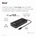 Club 3D CSV-1595 USB GEN1 TYPE-C 7-IN-1 HUB WITH 2XHDMI, 2USB GEN1 TYPE-A, 1 RJ45, 1X3.5MM AUDIO, 1XUSB GEN1 TYPE-C 100W FEMALE PORT - 1055700