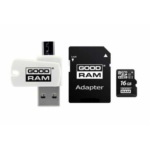 Karta pamięci z adapterem i czytnikiem kart GoodRam All in one M1A4-0160R12 (16GB; Class 10; Adapter, Czytnik kart MicroSDHC, Karta pamięci) - 1293816