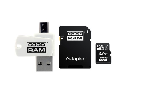 Karta pamięci z adapterem i czytnikiem kart GoodRam All in one M1A4-0320R12 (32GB; Class 10; Adapter, Czytnik kart MicroSDHC, Karta pamięci) - 1252240