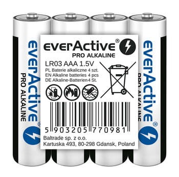 EVERACTIVE BATERIE ALKALICZNE PRO ALKALINE AA, LR6, SHRINK 4 SZT, 1250 MAH, WYSOKA WYDAJNOŚĆ, LR6PRO4T - 1169459