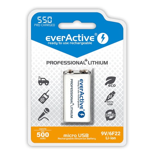 EVERACTIVE AKUMULATOREK 6F22/9V LI-ION 550 MAH EVHR22-550 - 1013651