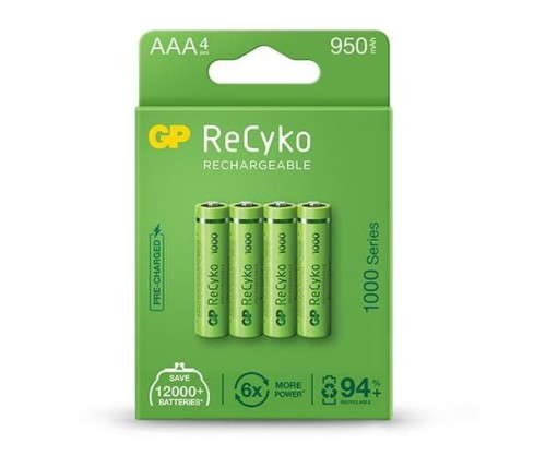 GP 4 X AKUMULATORKI AAA / R03 GP RECYKO 1000 SERIES NI-MH 950MAH 100AAAHCE-5EB4 - 1304609