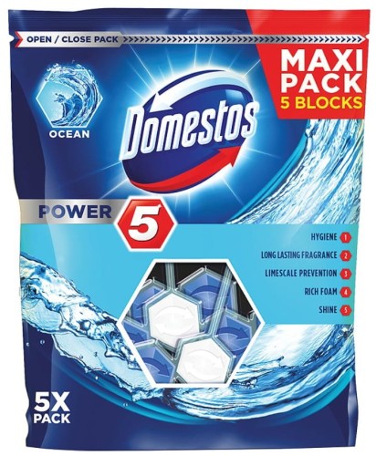 DOMESTOS Power5 Kostka zapachowa do WC Ocean 5x55g - 1015799