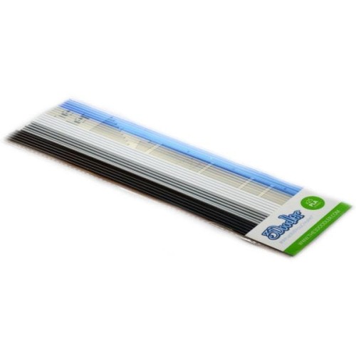 Zestaw wkładów 3Doodler PL-MIX6 (PLA; 3 mm; biały, Błękitny, czarny, przezroczysty, srebrny) - 907361