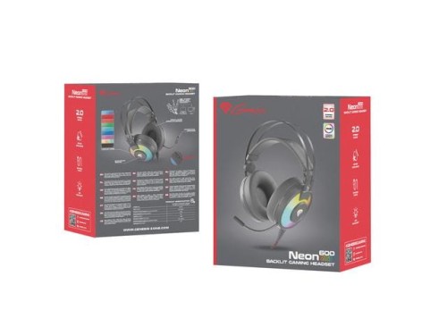 Słuchawki z mikrofonem Genesis Neon 600 Gaming podświetlenie RGB czarne - 969097
