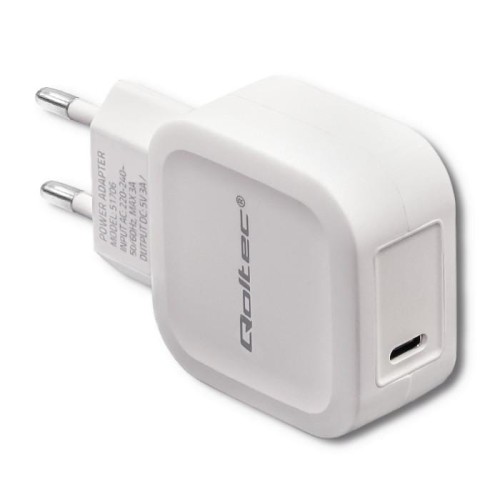 Ładowarka sieciowa Qoltec 20W | 5V | 3A | USB typ C | PD | Biała - 968038