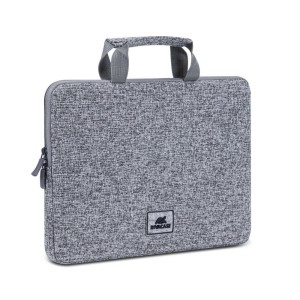 Etui na laptop 13,3" RIVACASE Anvik, jasny szare, z uchwytem, z materiału wodoodpornego, pluszowe wnętrze, tylna kieszeń na smartfon, wizytówki, akcesoria