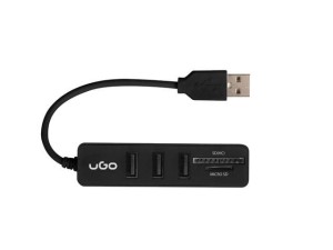 Hub USB 2.0 UGO Maipo HU200 3-portowy czarny + czytnik SD/micro SD