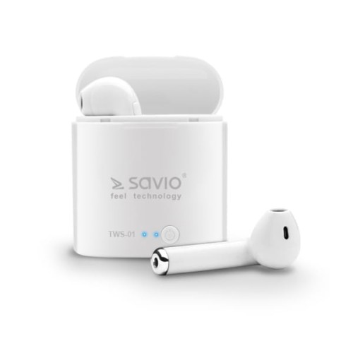 Słuchawki bezprzewodowe z mikrofonem Savio TWS-01 Bluetooth białe - 1192721