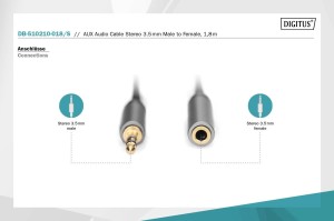 Kabel przedłużający audio DIGITUS PREMIUM MiniJack Stereo Typ 3.5mm/3.5mm Ż/M nylon 1,8m