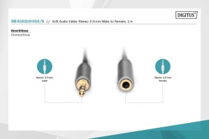 Kabel przedłużający audio DIGITUS PREMIUM MiniJack Stereo Typ 3.5mm/3.5mm Ż/M nylon 1m