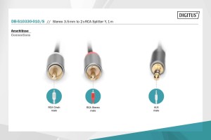 Kabel adapter audio DIGITUS PREMIUM MiniJack/Cinch Stereo Typ 3.5mm/2xRCA M/M nylon 1m