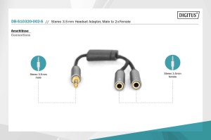 Kabel adapter headset DIGITUS PREMIUM MiniJack 3,5mm /2x 3,5mm MiniJack M/Ż nylon 0,2m