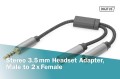 Kabel adapter headset DIGITUS PREMIUM MiniJack 3,5mm /2x 3,5mm MiniJack M/Ż nylon 0,2m - 1377195