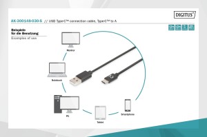 Kabel USB 2.0 DIGITUS HighSpeed Typ USB C/A M/M czarny 3m