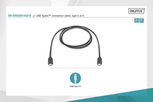 Kabel USB 2.0 DIGITUS HighSpeed Typ USB C/C M/M czarny 1m - 1377224