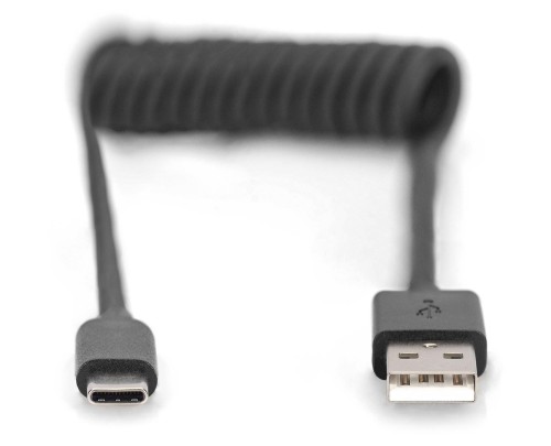 Kabel USB 2.0 DIGITUS spiralny USB A/USB C, PD 60W, czarny, max. 1m - 1377248
