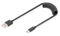 Kabel USB 2.0 DIGITUS spiralny USB A/USB C, PD 60W, czarny, max. 1m - 986702