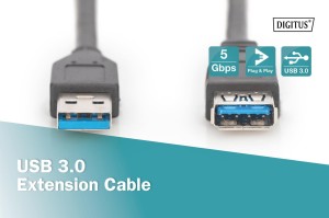 Kabel przedłużający DIGITUS USB 3.1 Gen.1 SuperSpeed 5Gbps Typ USB A/USB A M/Ż czarny 3m