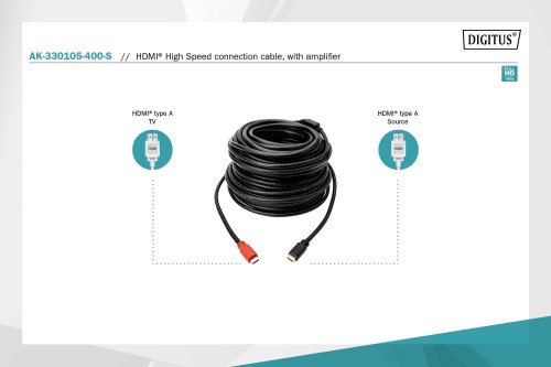 Kabel DIGITUS HDMI HighSpeed ze wzmacniaczem 1080p60Hz FHD Typ HDMI A/A M/M czarny 40m - 1377366