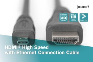 Kabel HDMI 1.4 DIGITUS High Speed Ethernet 1080p60Hz Micro HDMI D/HDMI A M/M czarny 1m