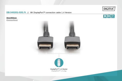 Kabel DisplayPort DIGITUS PREMIUM 8K60Hz UHD DP/DP M/M czarny 2m - 1377381