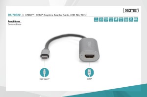 Kabel adapter graficzny DIGITUS USB Typ C na HDMI 8K 30Hz aluminiowy 0,2m