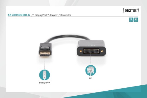 Kabel adapter DIGITUS DisplayPort 1080p 60Hz FHD DP/DVI-I (24+5) M/Ż 0.15m - 1377512