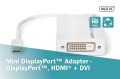 Kabel adapter DIGITUS 3w1 mini DisplayPort 1080p 60Hz FHD Typ miniDP/DP+HDMI+DVI-D M/Ż biały 0,15m - 1377543